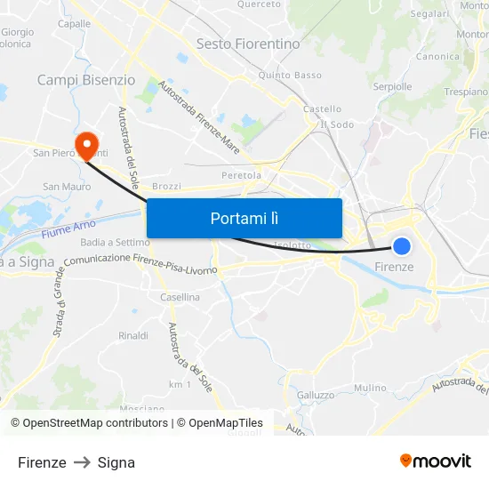 Firenze to Signa map