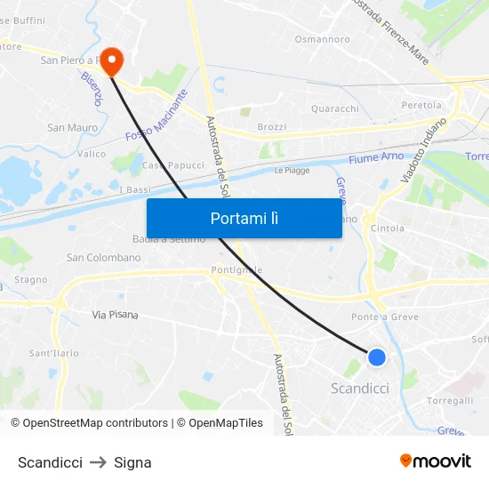 Scandicci to Signa map