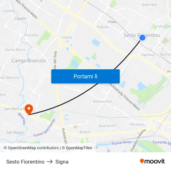 Sesto Fiorentino to Signa map