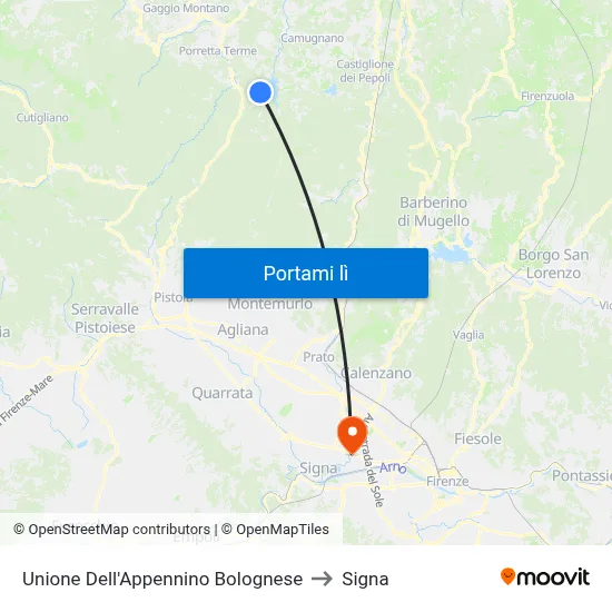 Unione Dell'Appennino Bolognese to Signa map