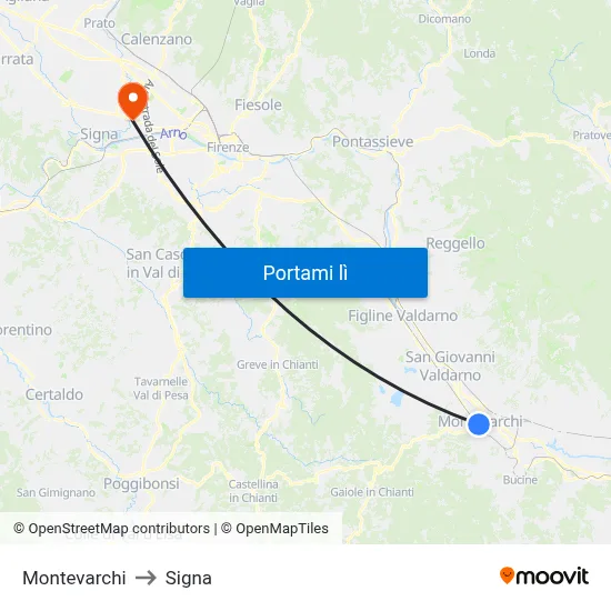 Montevarchi to Signa map