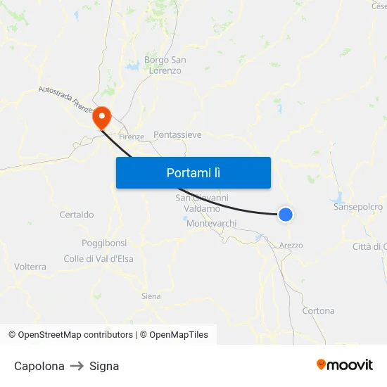 Capolona to Signa map