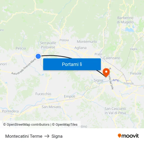 Montecatini Terme to Signa map