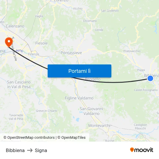 Bibbiena to Signa map