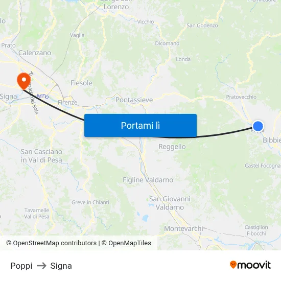 Poppi to Signa map