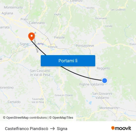 Castelfranco Piandiscò to Signa map