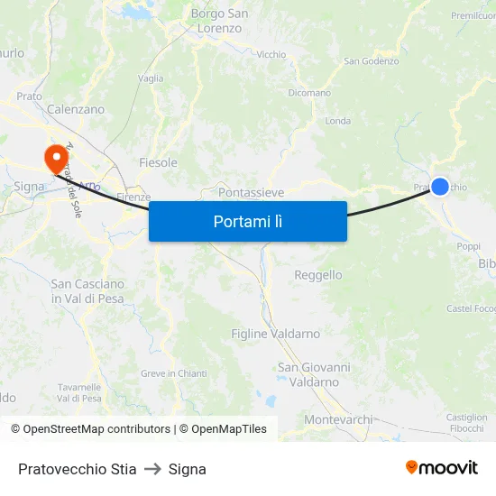 Pratovecchio Stia to Signa map