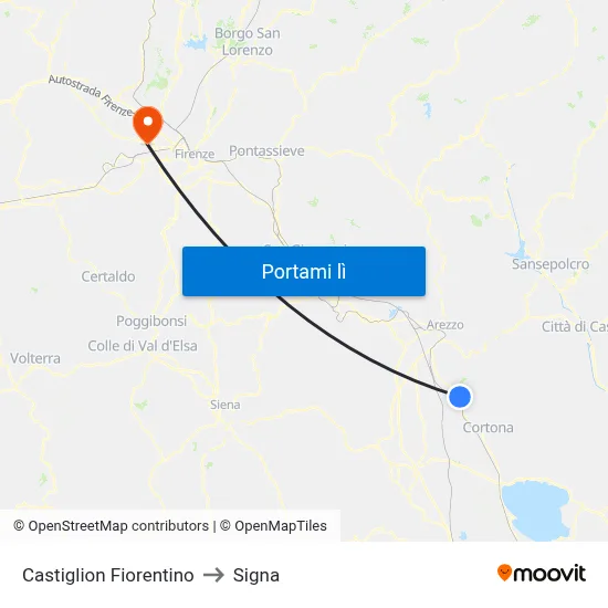 Castiglion Fiorentino to Signa map