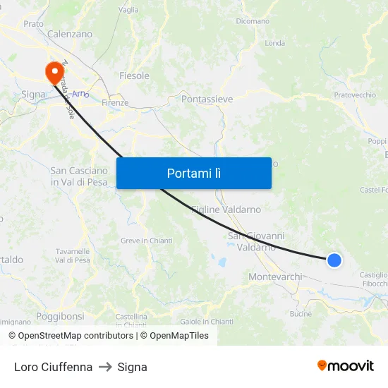 Loro Ciuffenna to Signa map