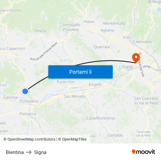 Bientina to Signa map