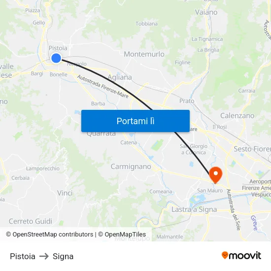 Pistoia to Signa map
