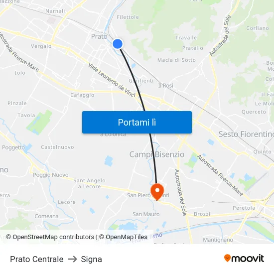 Prato Centrale to Signa map