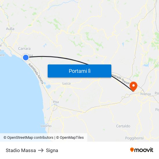 Stadio Massa to Signa map