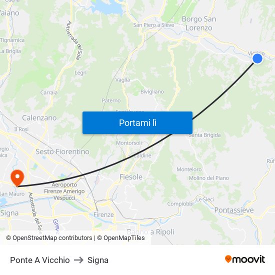 Ponte A Vicchio to Signa map