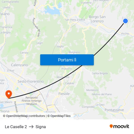 Le Caselle 2 to Signa map