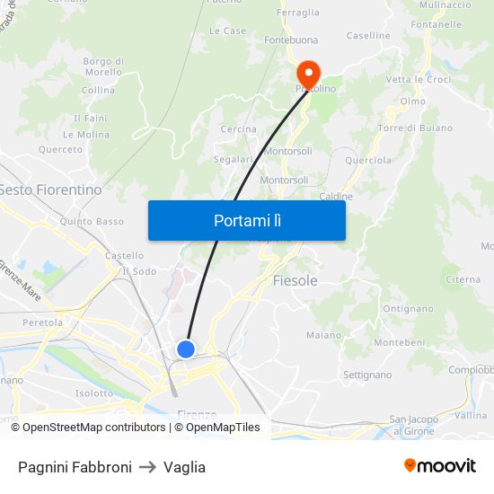 Pagnini Fabbroni to Vaglia map