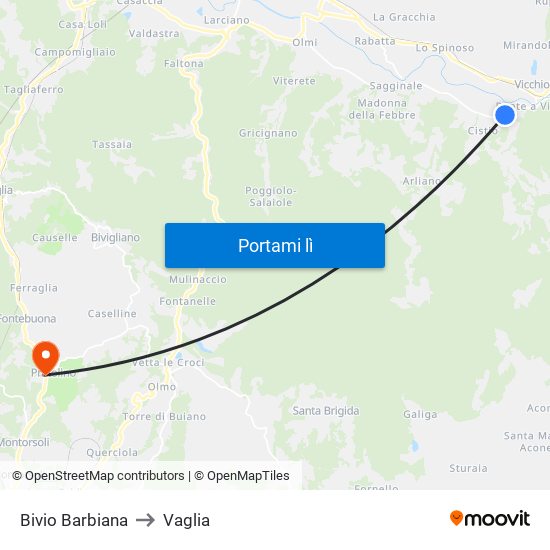 Bivio Barbiana to Vaglia map