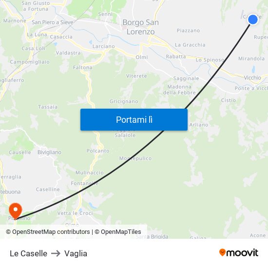 Le Caselle to Vaglia map