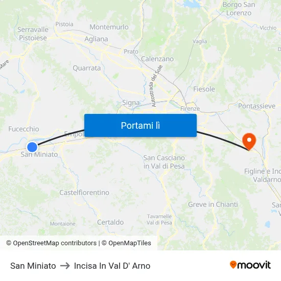 San Miniato to Incisa In Val D' Arno map