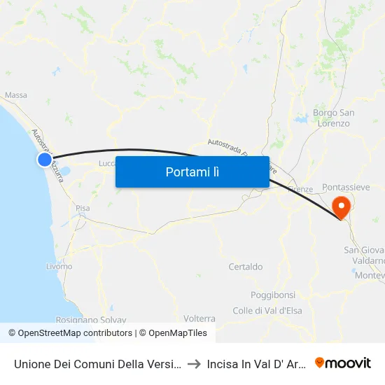 Unione Dei Comuni Della Versilia to Incisa In Val D' Arno map