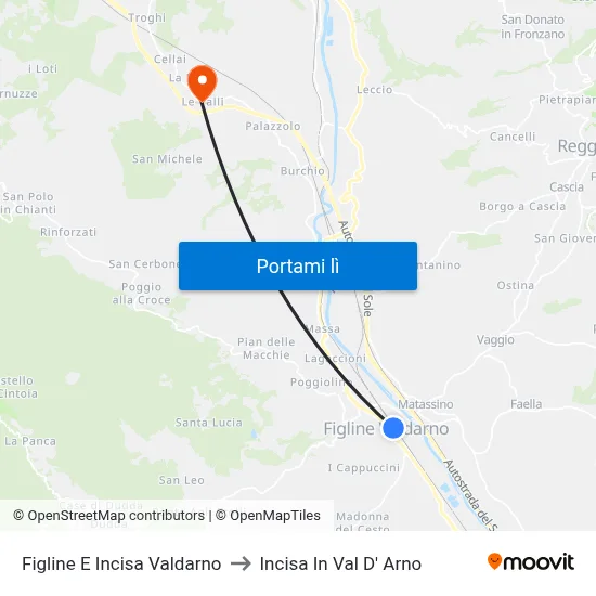 Figline E Incisa Valdarno to Incisa In Val D' Arno map