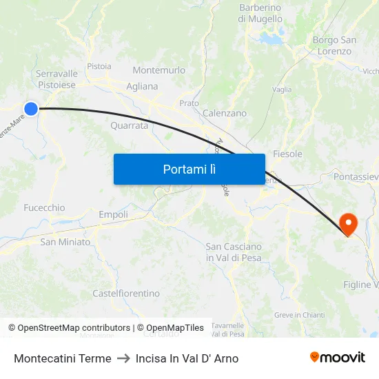 Montecatini Terme to Incisa In Val D' Arno map