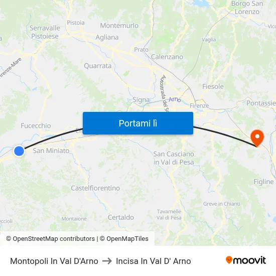 Montopoli In Val D'Arno to Incisa In Val D' Arno map