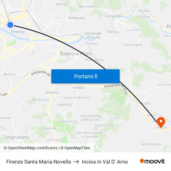 Firenze Santa Maria Novella to Incisa In Val D' Arno map