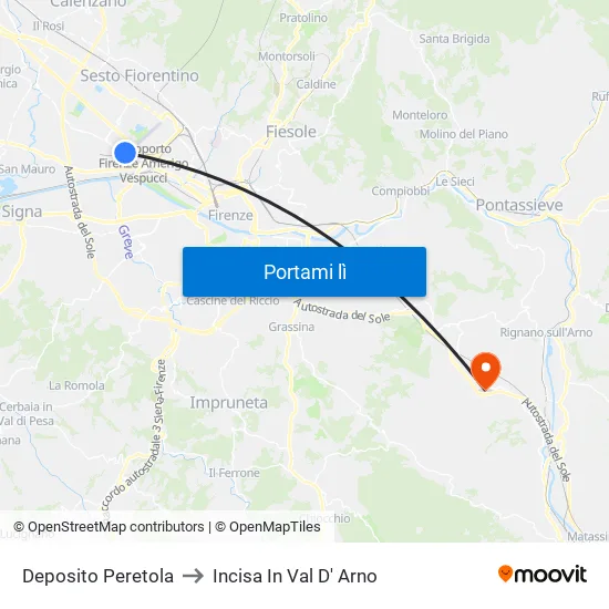 Deposito Peretola to Incisa In Val D' Arno map