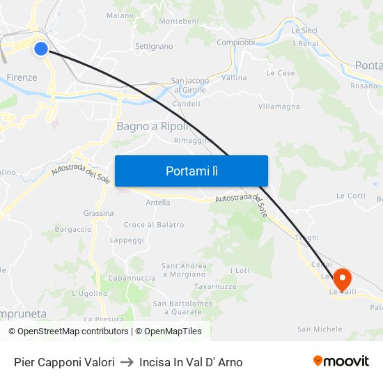 Pier Capponi Valori to Incisa In Val D' Arno map