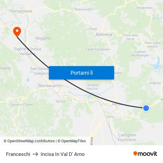 Franceschi to Incisa In Val D' Arno map
