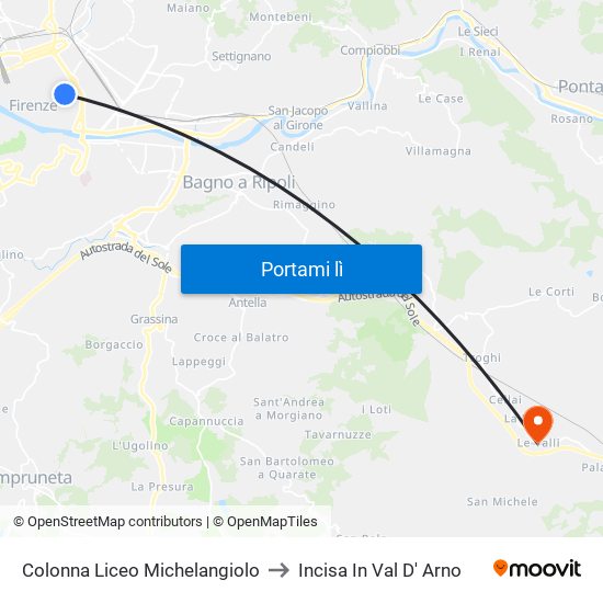 Colonna Liceo Michelangiolo to Incisa In Val D' Arno map