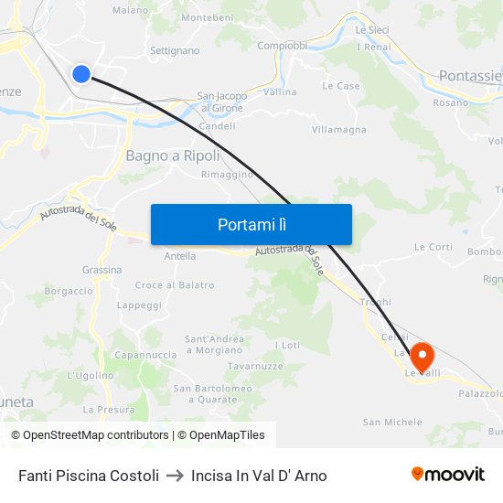Fanti  Piscina Costoli to Incisa In Val D' Arno map
