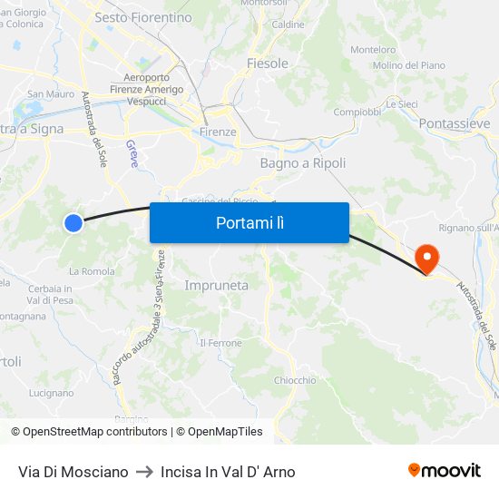 Via Di Mosciano to Incisa In Val D' Arno map
