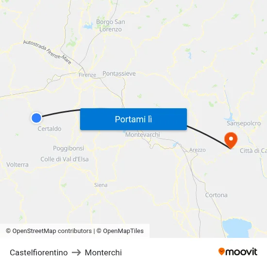 Castelfiorentino to Monterchi map