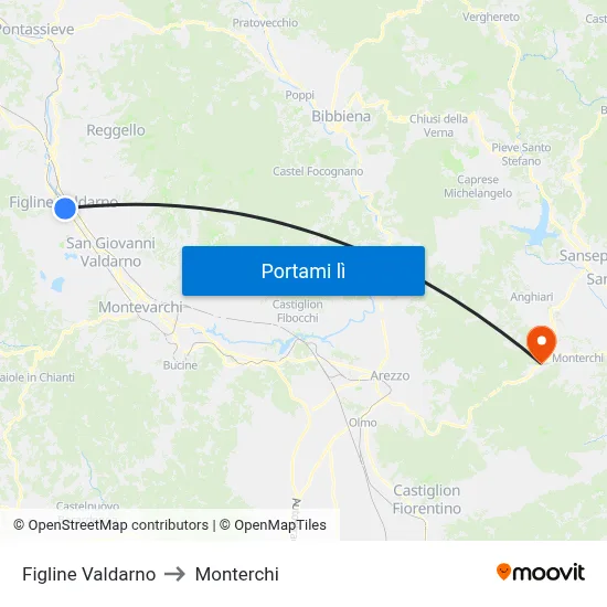Figline Valdarno to Monterchi map