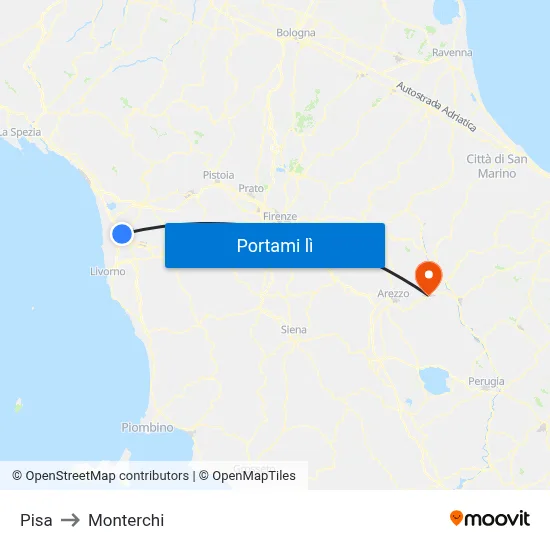 Pisa to Monterchi map