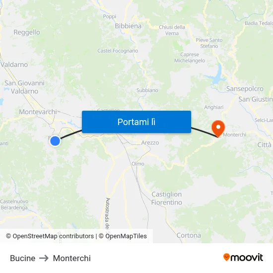 Bucine to Monterchi map