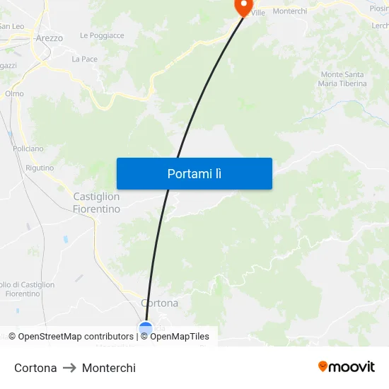 Cortona to Monterchi map