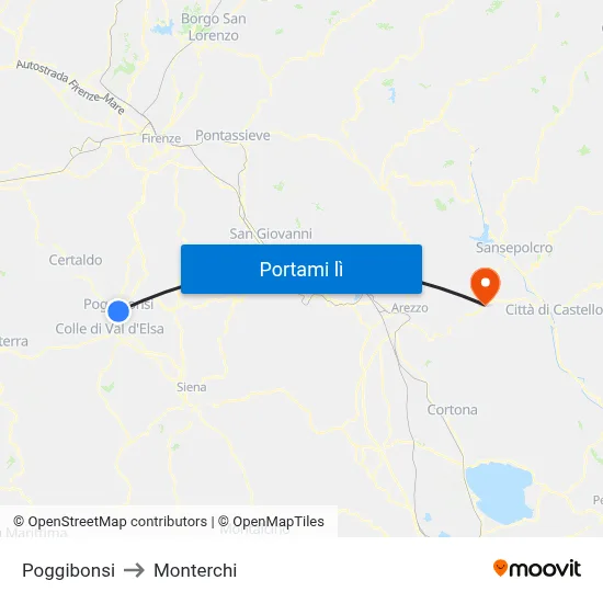 Poggibonsi to Monterchi map