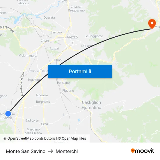 Monte San Savino to Monterchi map