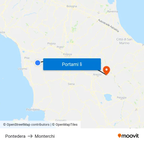 Pontedera to Monterchi map