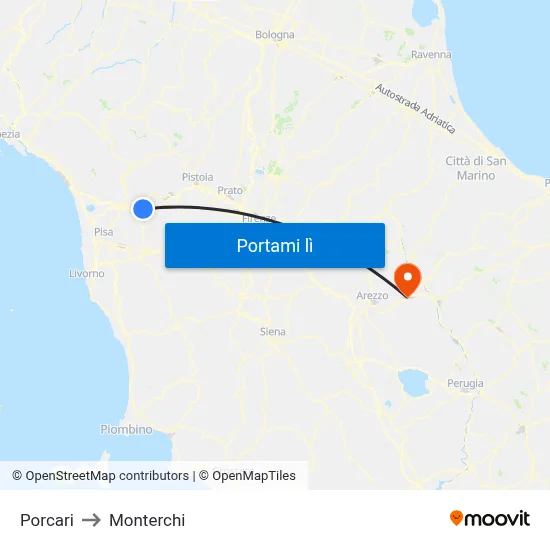 Porcari to Monterchi map