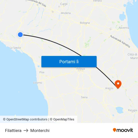 Filattiera to Monterchi map