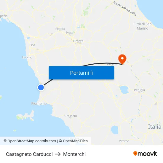 Castagneto Carducci to Monterchi map