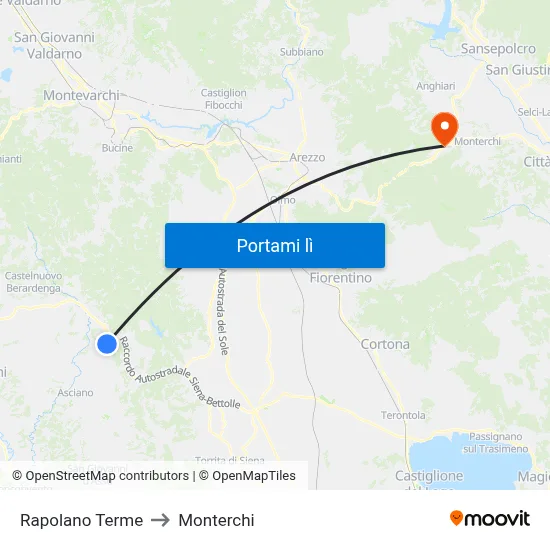 Rapolano Terme to Monterchi map