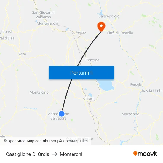 Castiglione D' Orcia to Monterchi map