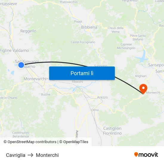Cavriglia to Monterchi map