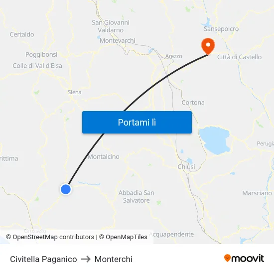 Civitella Paganico to Monterchi map