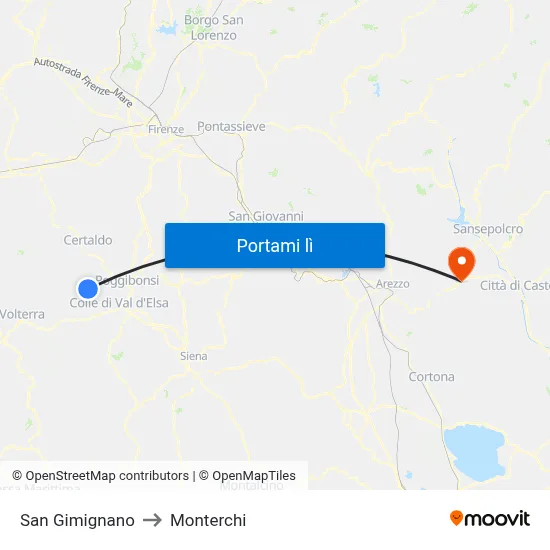 San Gimignano to Monterchi map